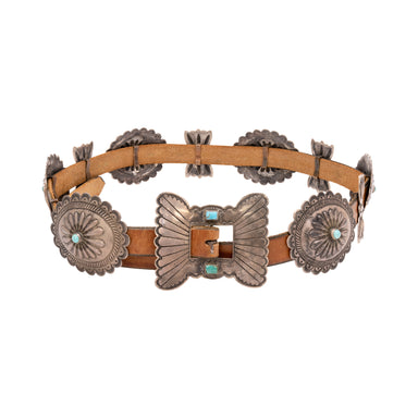 Turquoise and Sterling Concho Belt, Jewelry, Belt, Native