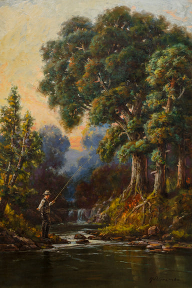 A Boy Fishing in a Calm Stream by Deidrich Henry Gremke, Fine Art, Painting, Sporting