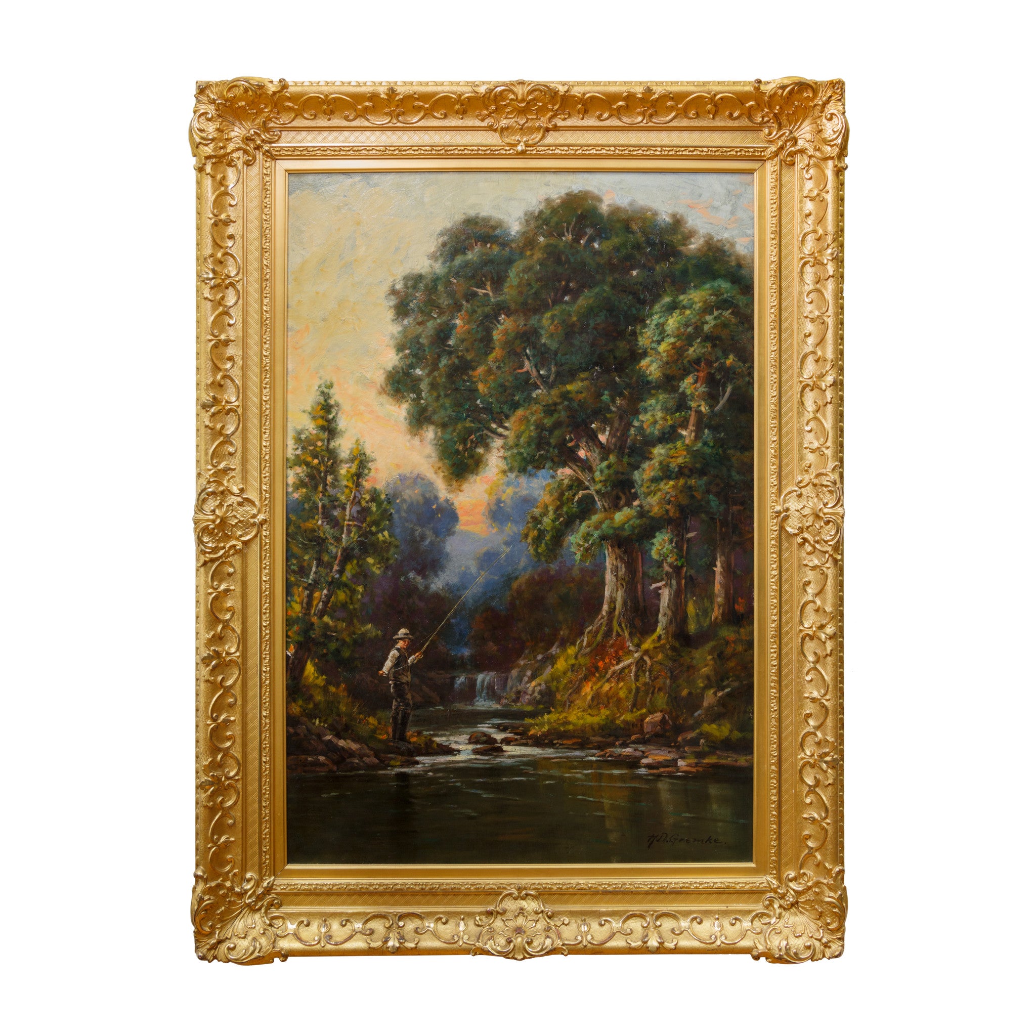 A Boy Fishing in a Calm Stream by Deidrich Henry Gremke