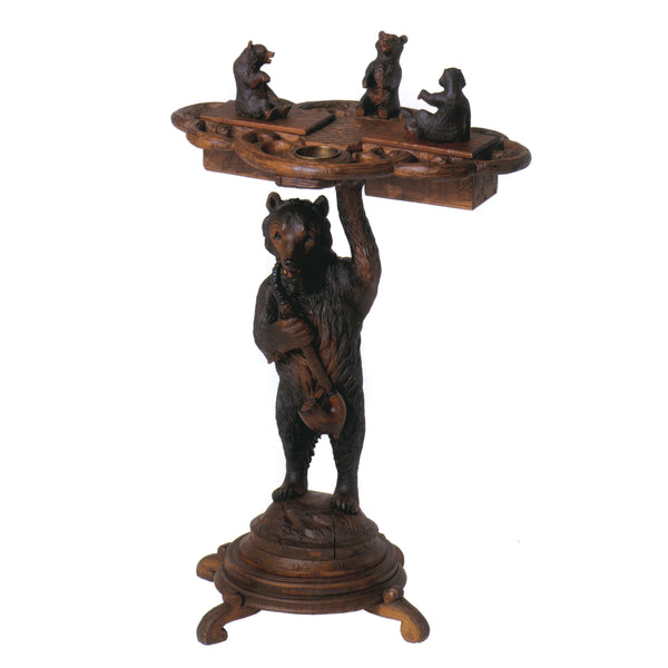 Smoking Table with Bears, Furnishings, Black Forest, Smoking Stand