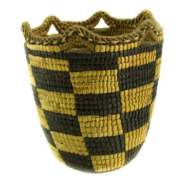 Klickitat Basket with Checkerboard Design, Native, Basketry, Vertical