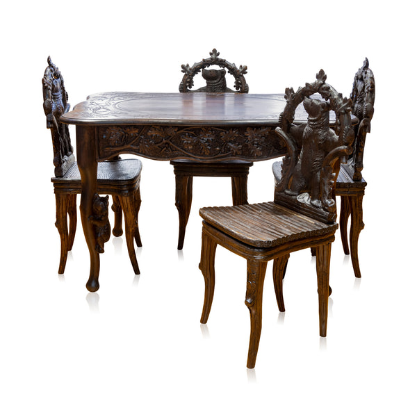 Black Forest Carved Table and Chairs Set, Furnishings, Black Forest, Table and Chair Set