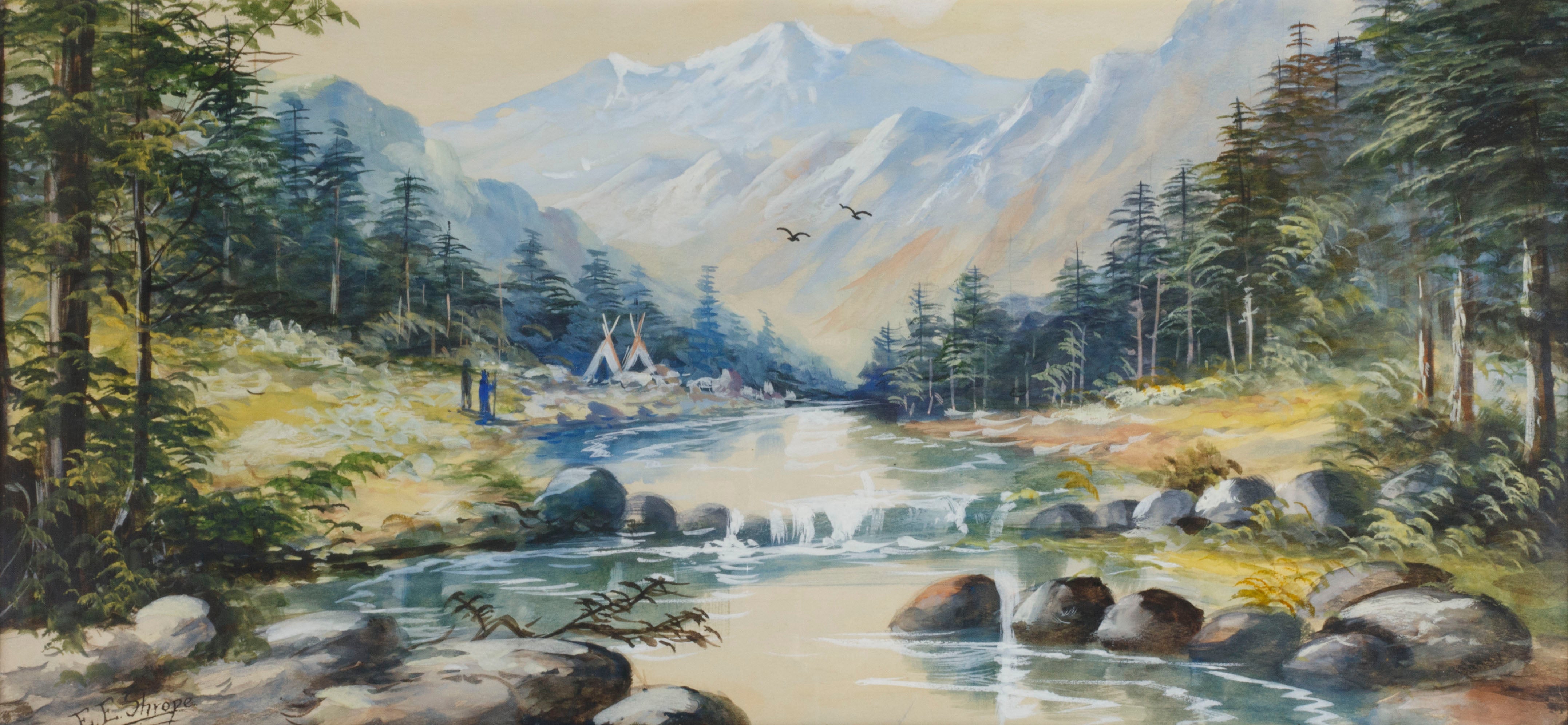 Teepee Camp on River Falls by Edna Shropee, Fine Art, Painting, Native American