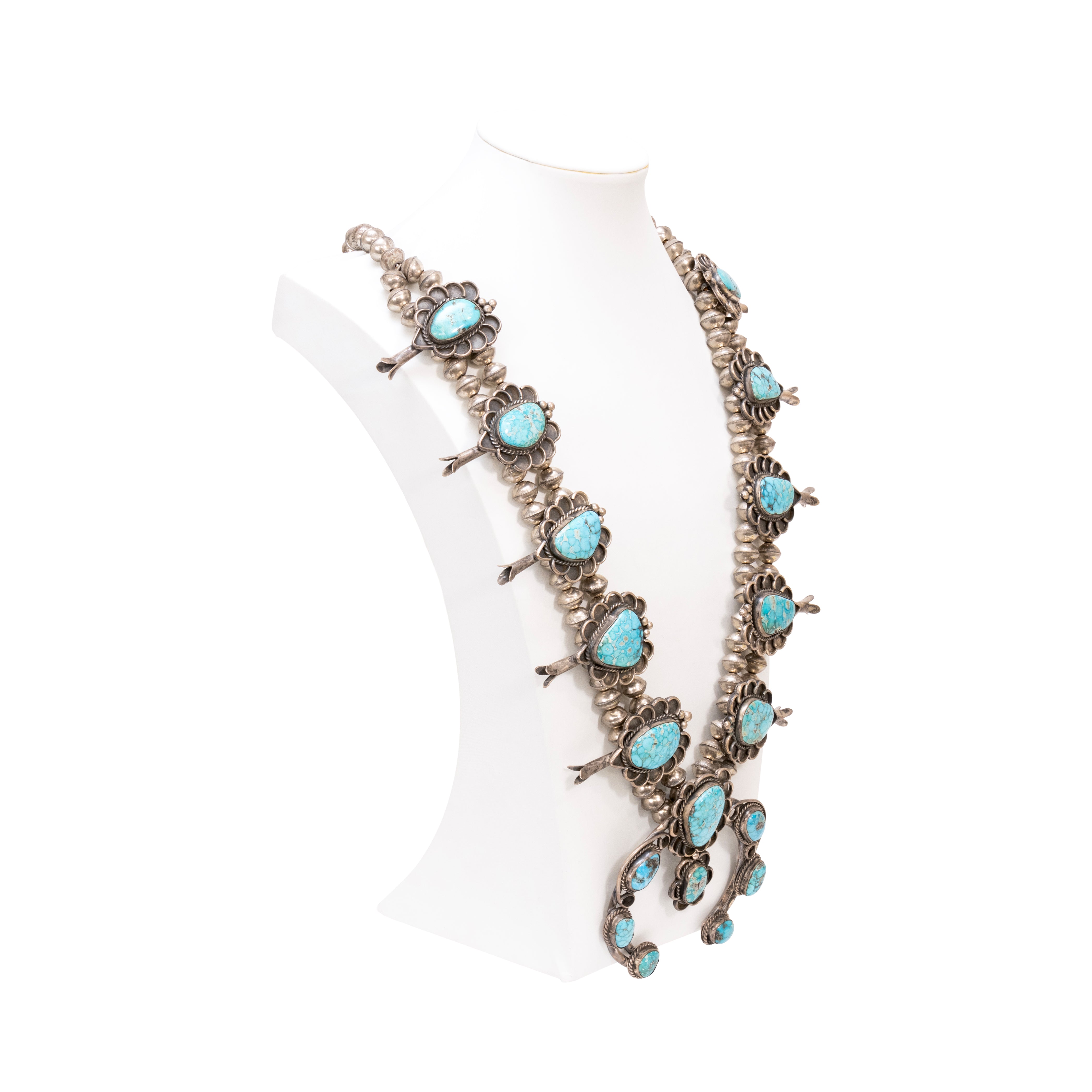 Navajo Kingman Squash Blossom Necklace