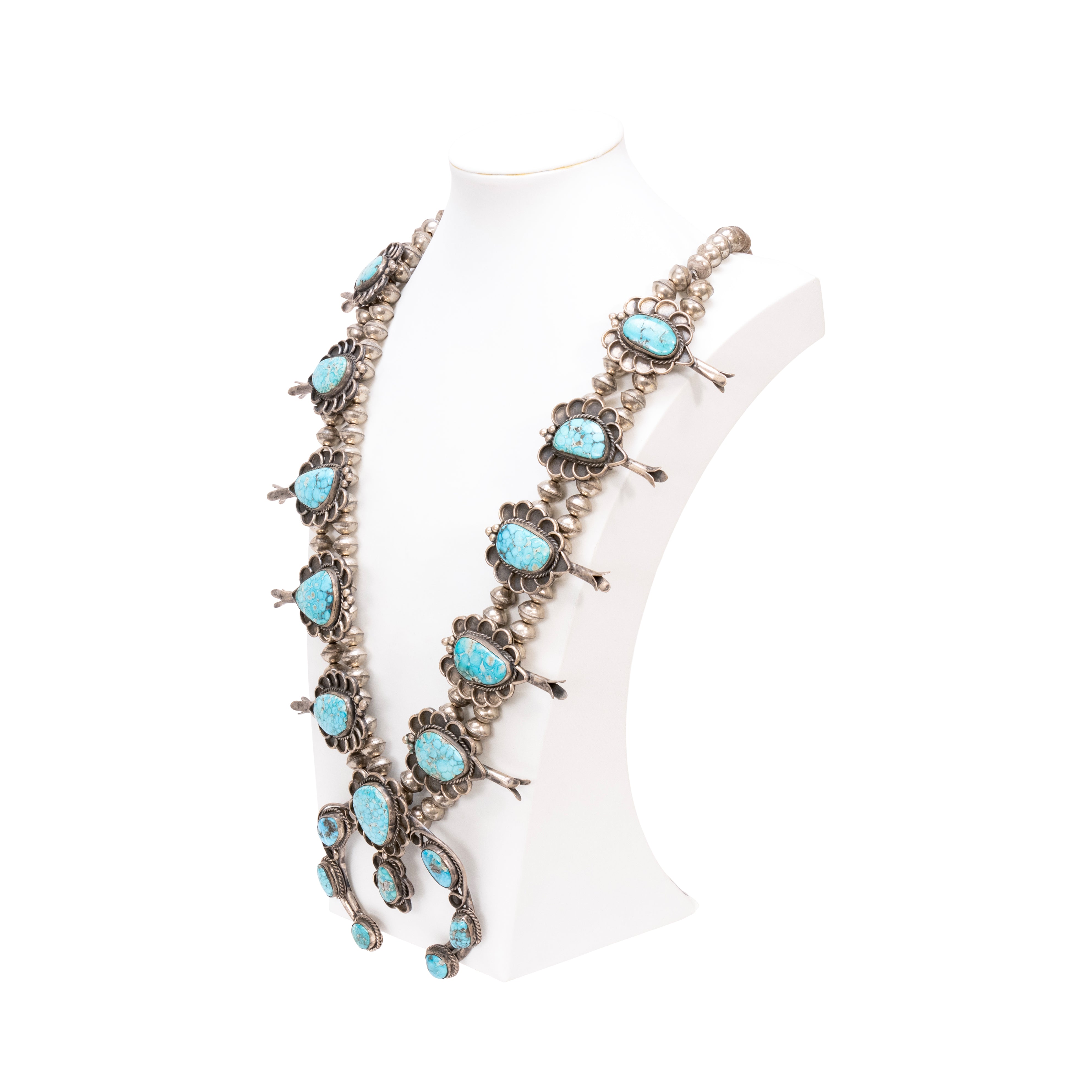 Navajo Kingman Squash Blossom Necklace