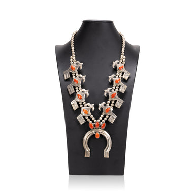 Navajo 12 Stone Coral Squash Blossom Necklace, Jewelry, Squash Blossom, 