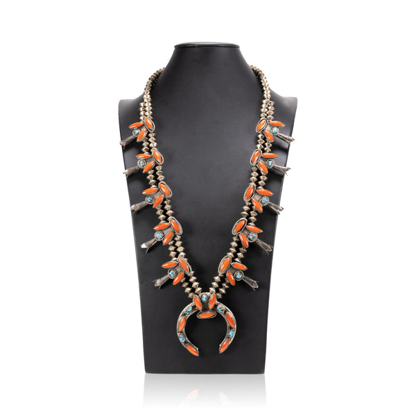 Navajo Coral and Turquoise Squash Blossom, Jewelry, Squash Blossom, 