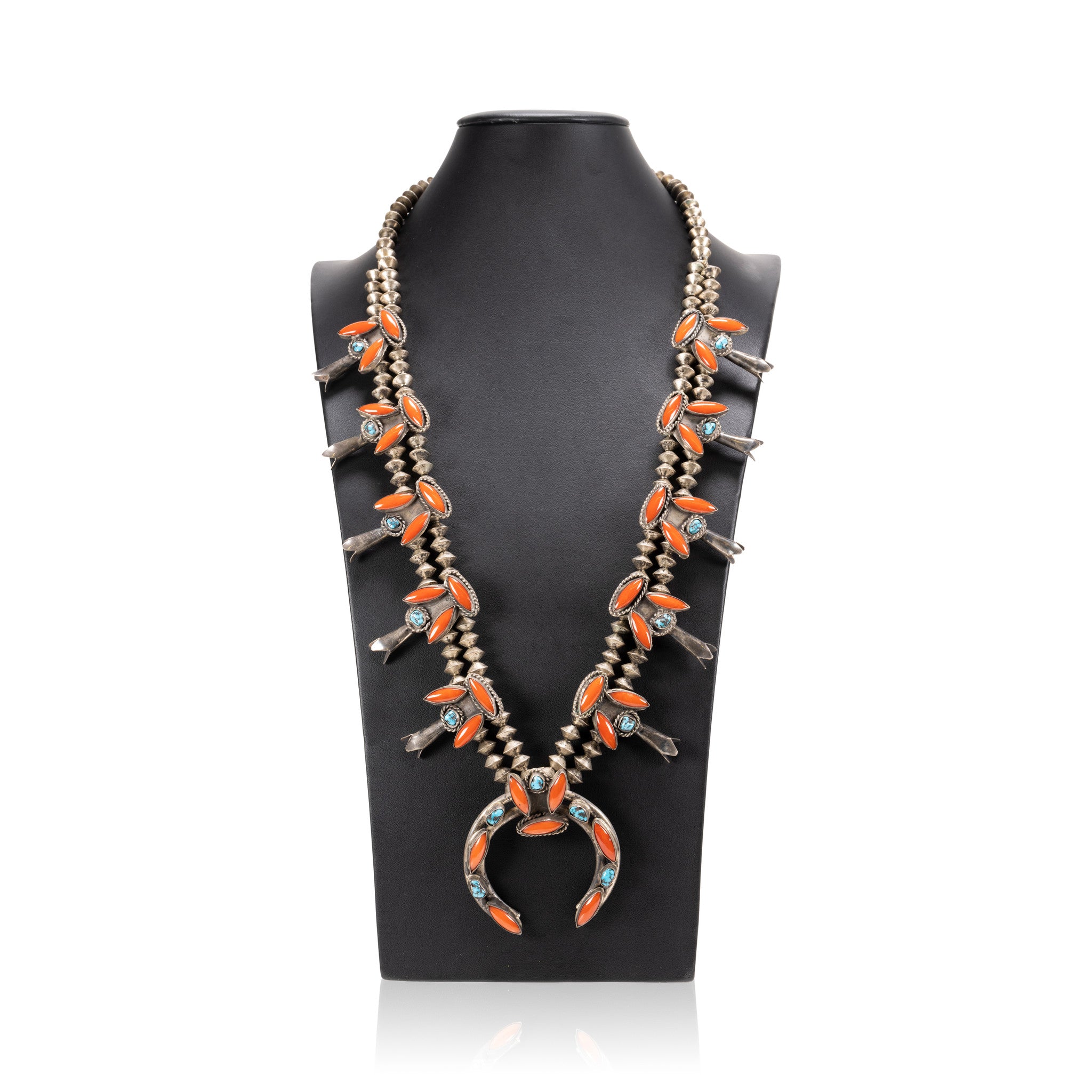 Navajo Coral and Turquoise Squash Blossom, Jewelry, Squash Blossom, 