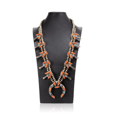 Navajo Coral and Turquoise Squash Blossom, Jewelry, Squash Blossom, 