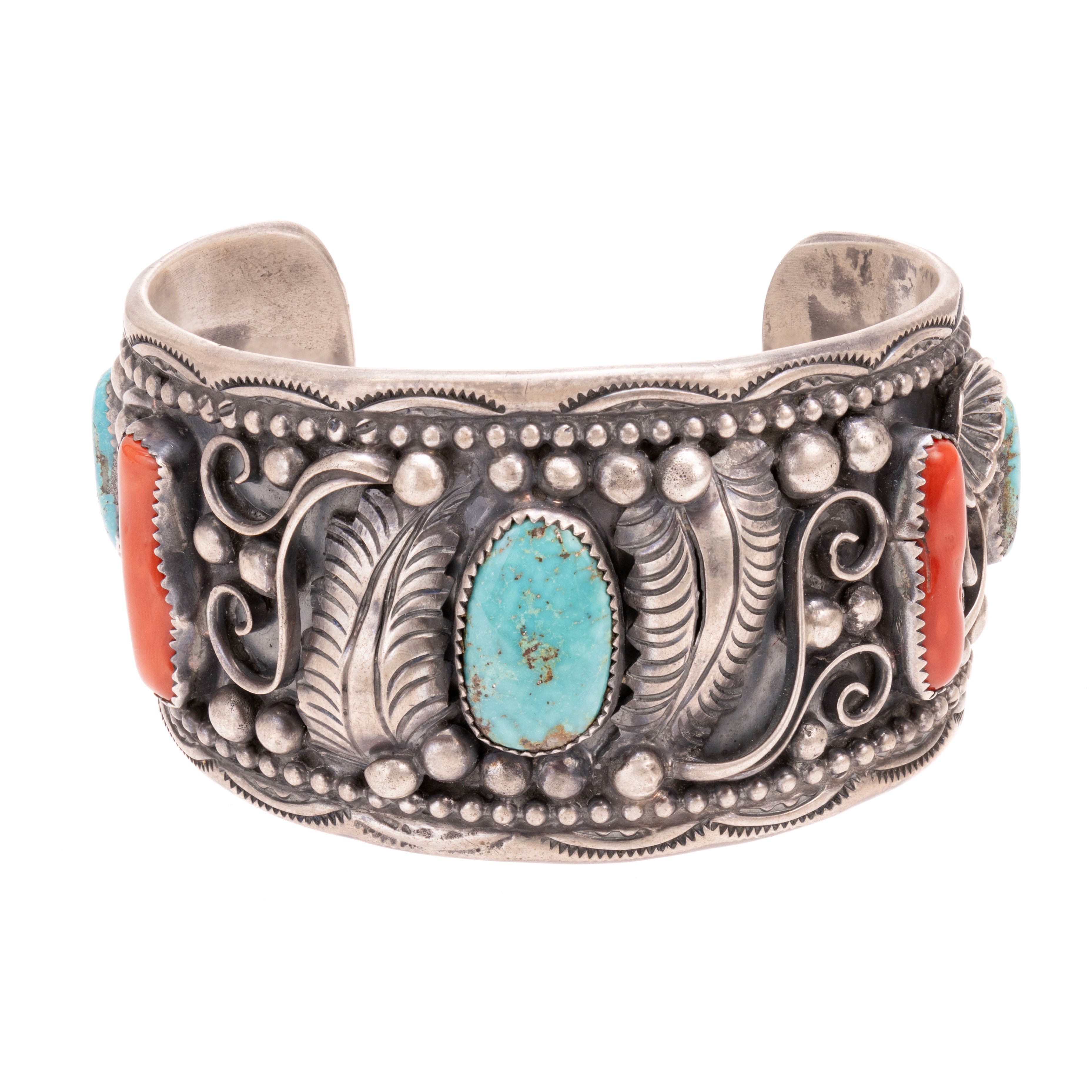 Navajo Turquoise and Coral Bracelet, Jewelry, Bracelet, Native