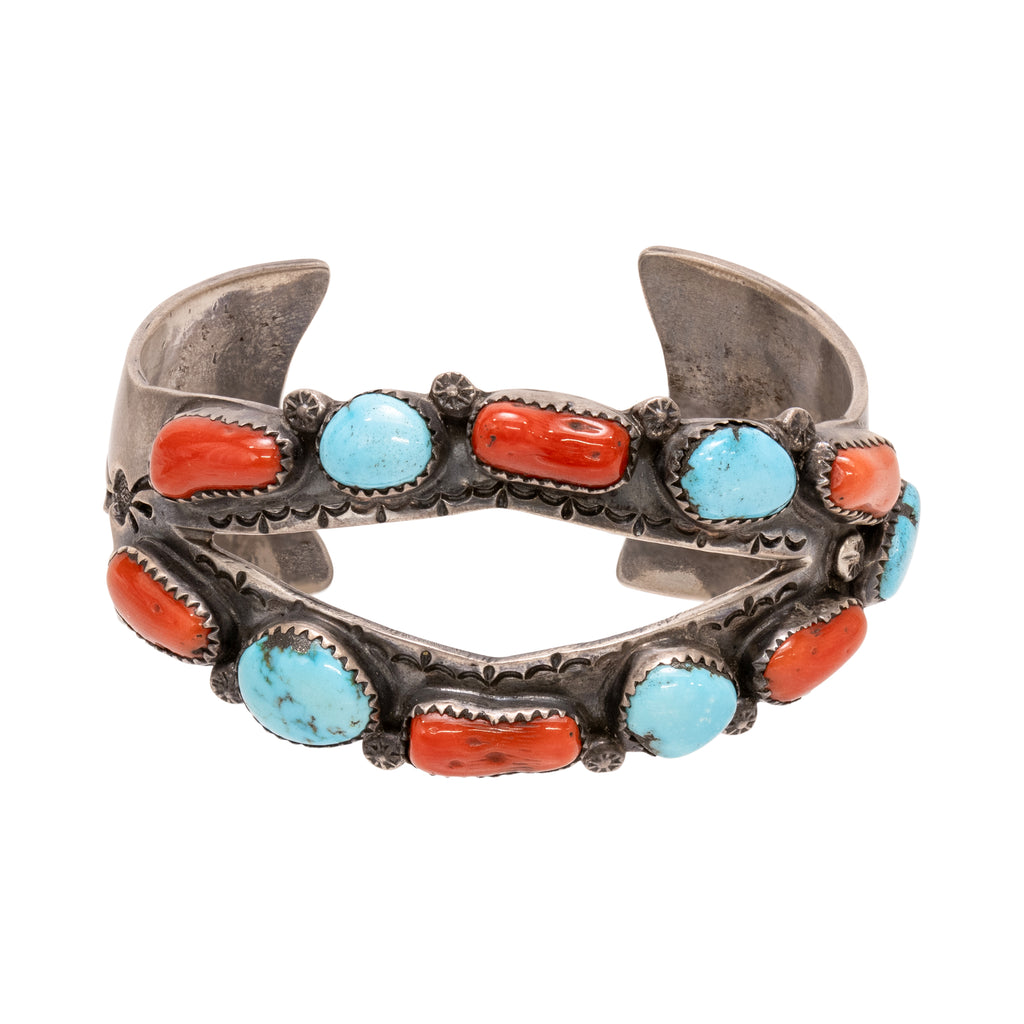 Double Revolver Vintage Turquoise Sterling Silver Bracelet