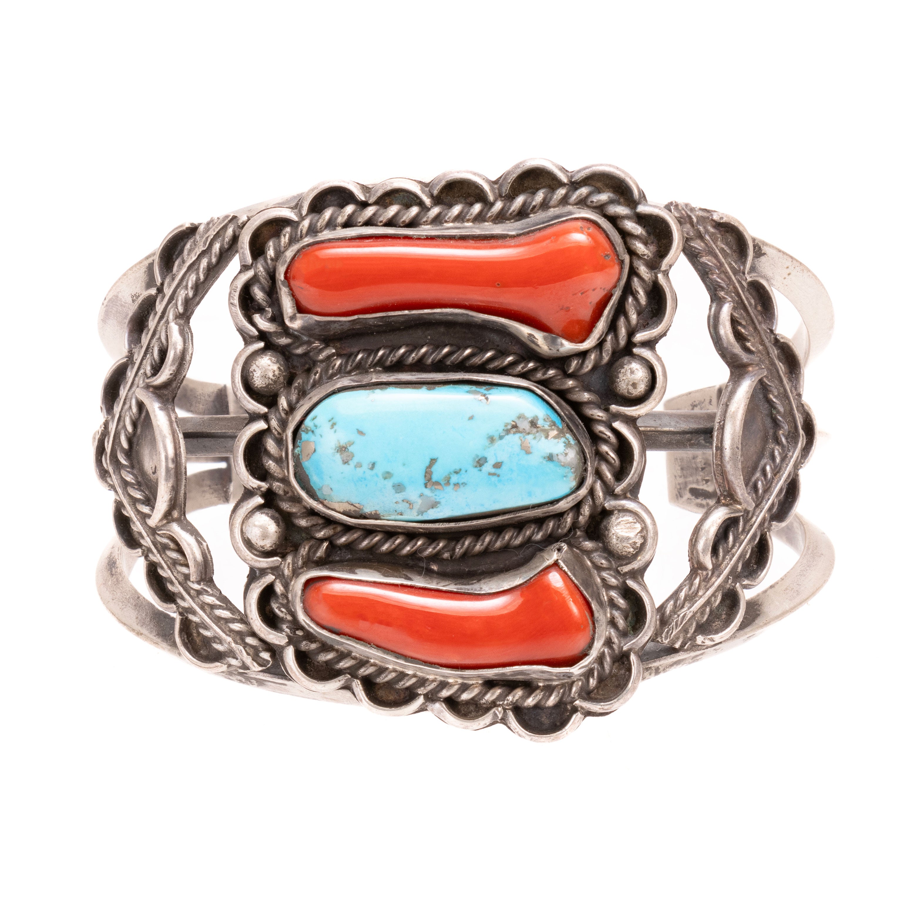 Navajo Turquoise and Coral Bracelet, Jewelry, Bracelet, Native