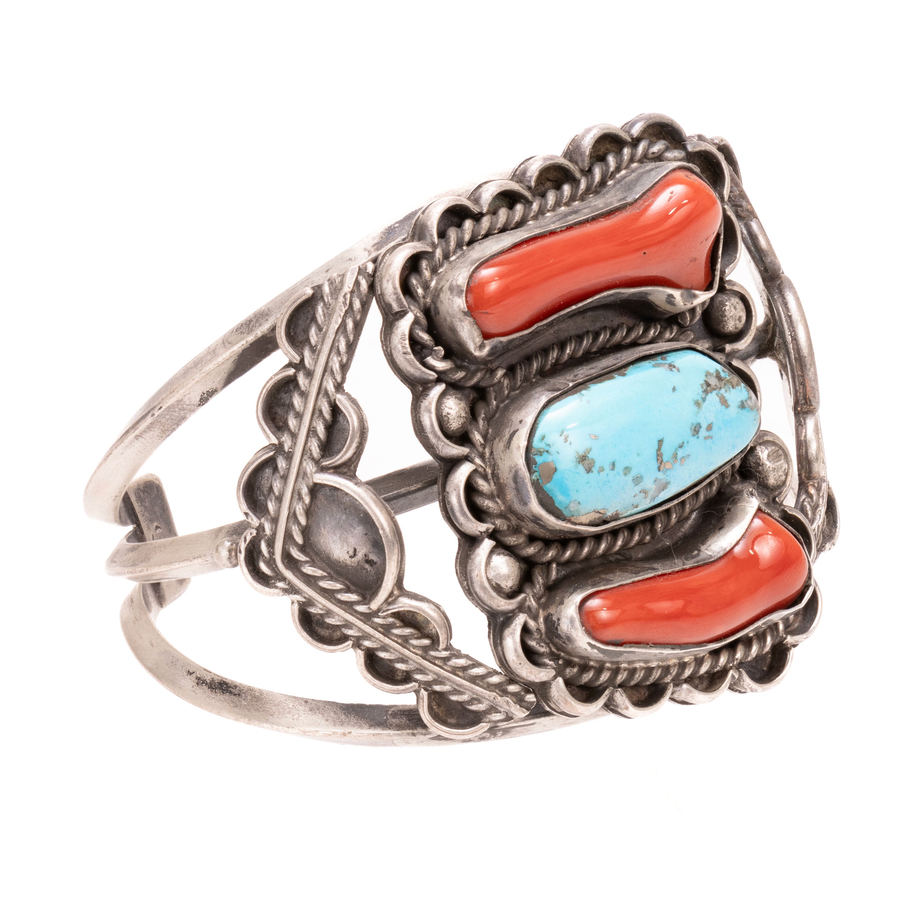 Navajo Turquoise and Coral Bracelet