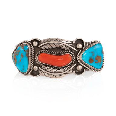 Navajo Sleeping Beauty and Coral Bracelet, Jewelry, Bracelet, Native