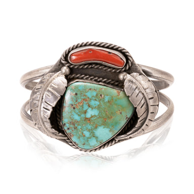 Navajo Turquoise and Coral Bracelet, Jewelry, Bracelet, Native