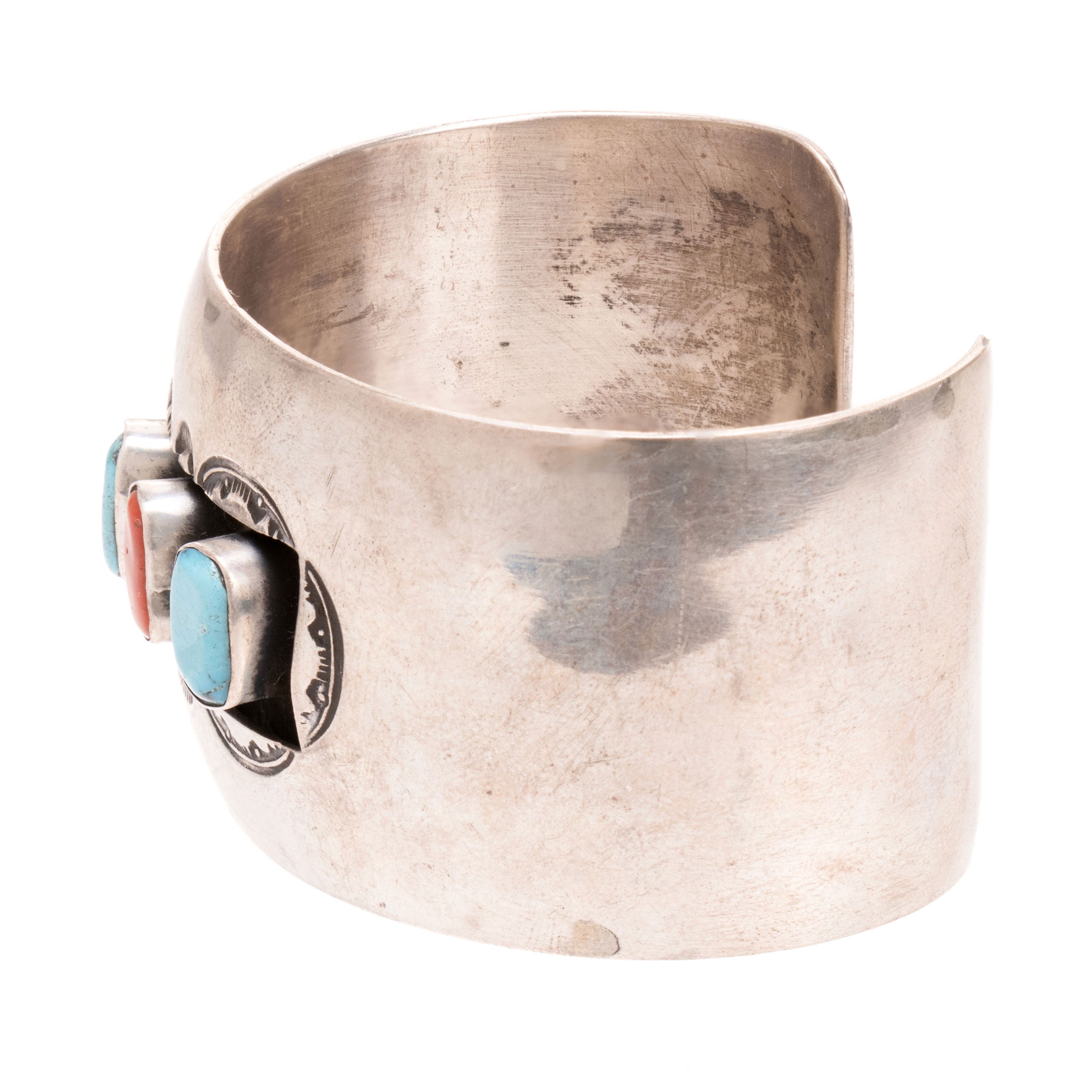 Turquoise and Coral Silver Bracelet