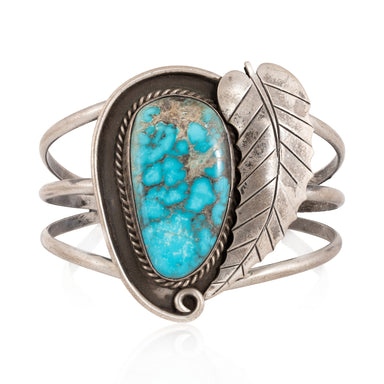 Navajo Turquoise Bracelet with Leaf Wrap, Jewelry, Bracelet, Native