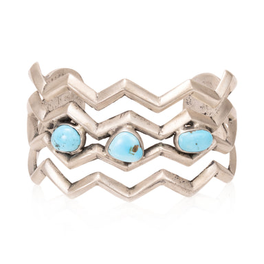 Navajo Turquoise and Sand Cast Silver Bracelet, Jewelry, Bracelet, Native