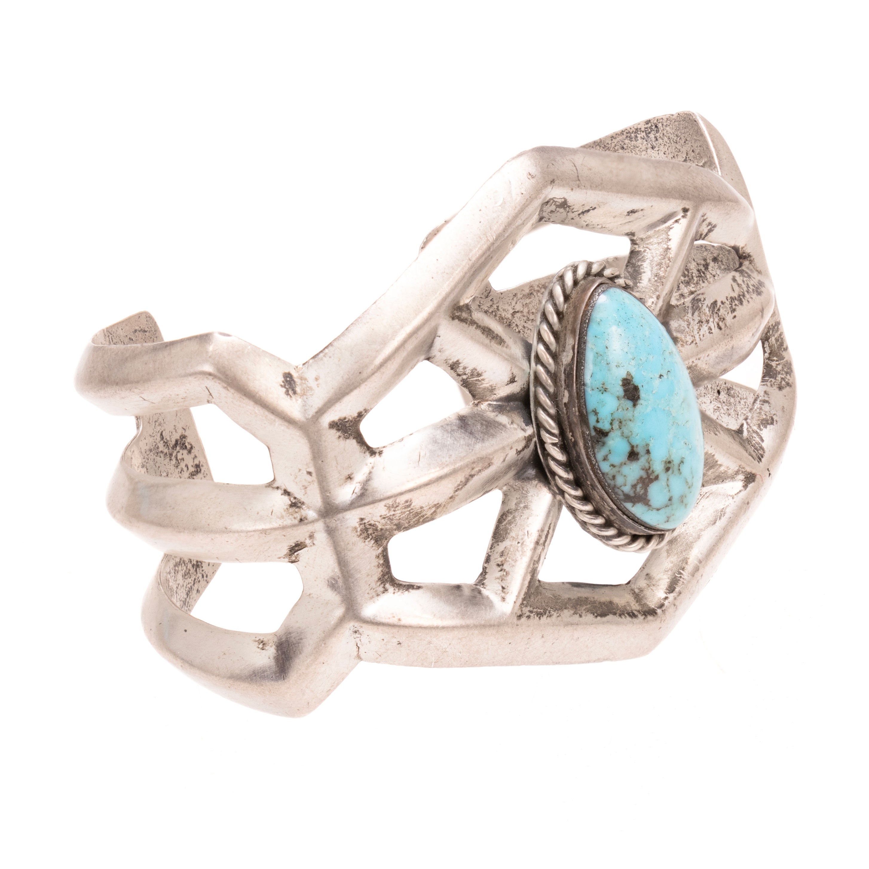 Navajo Turquoise and Sand Cast Silver Bracelet