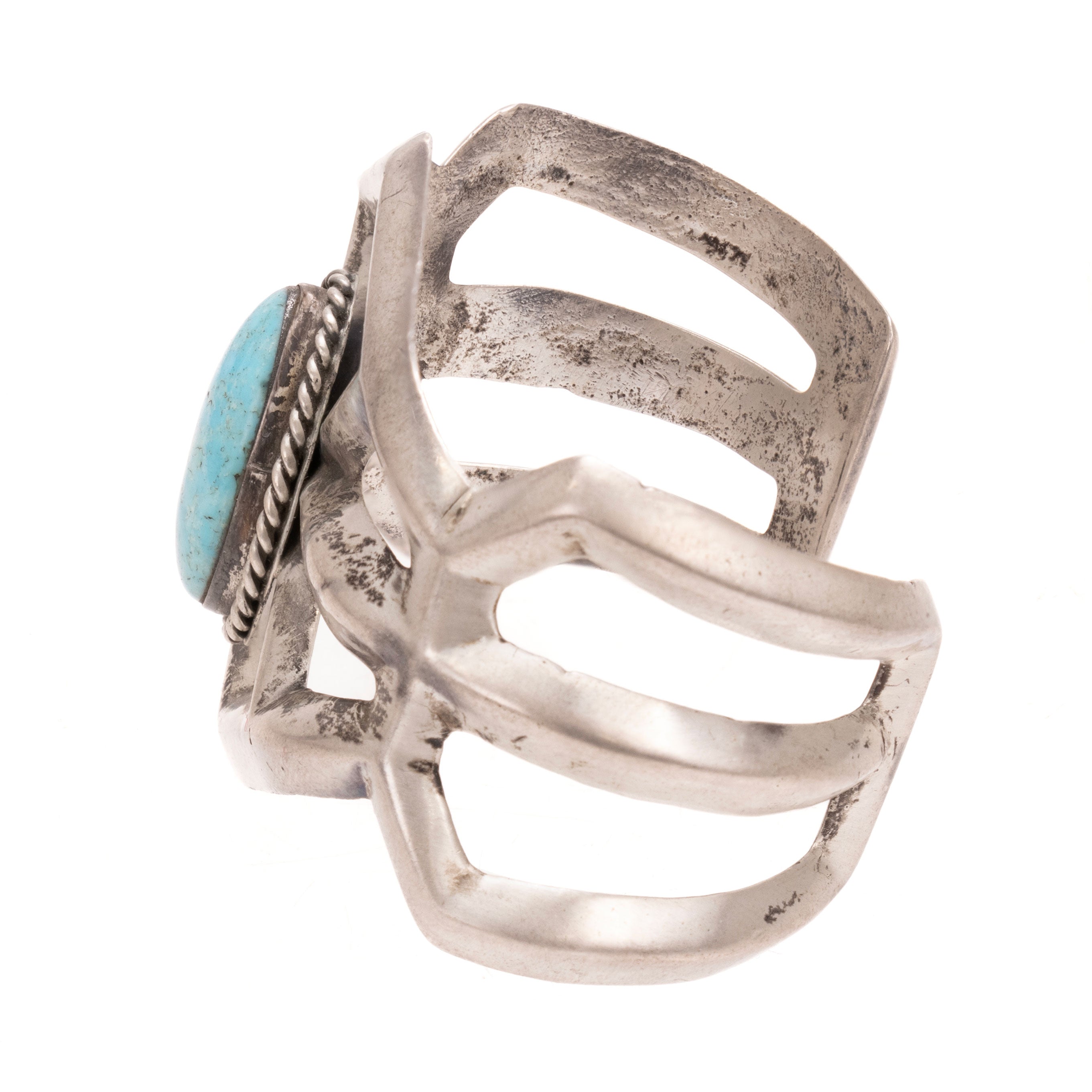 Navajo Turquoise and Sand Cast Silver Bracelet