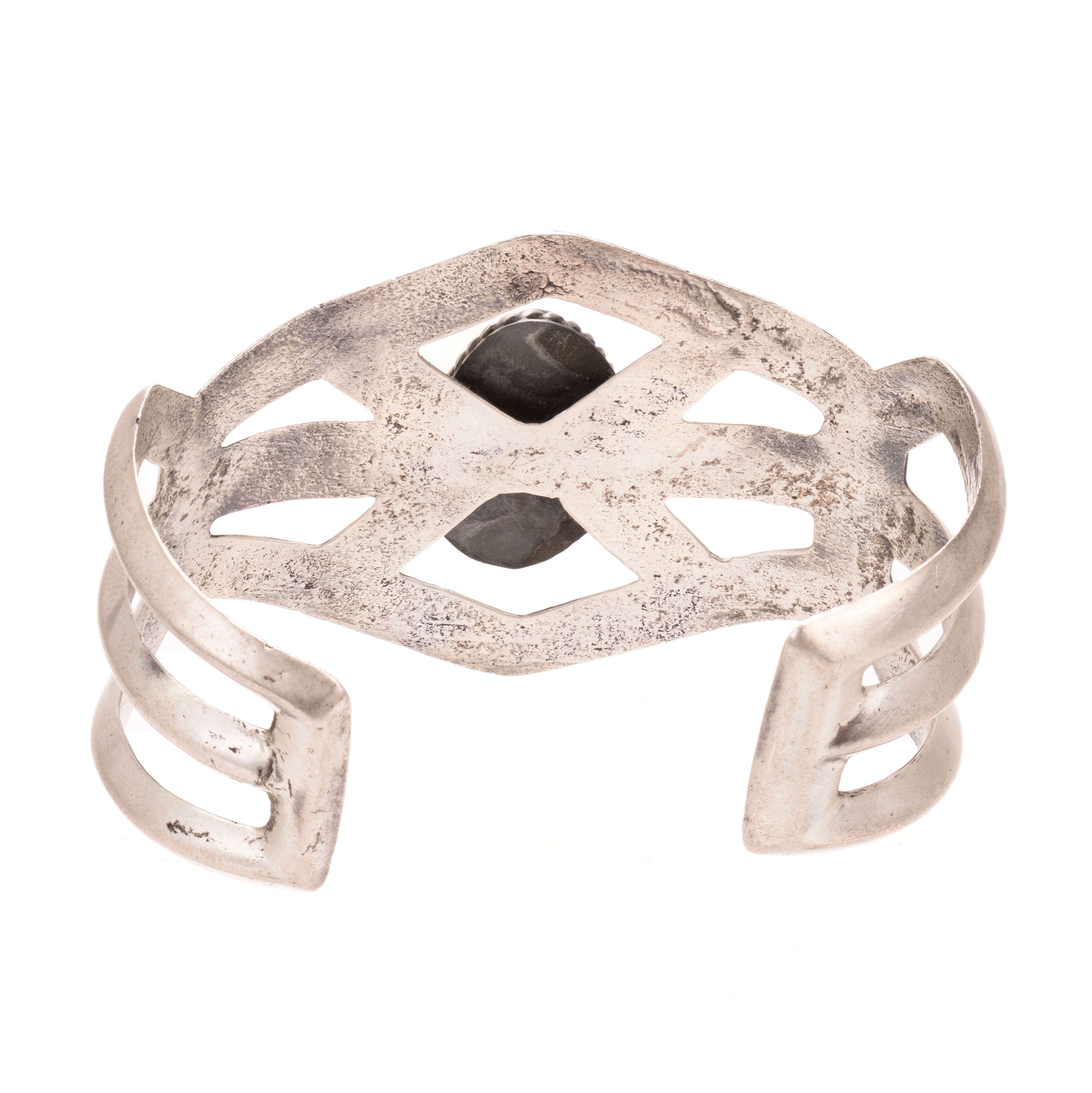 Navajo Turquoise and Sand Cast Silver Bracelet