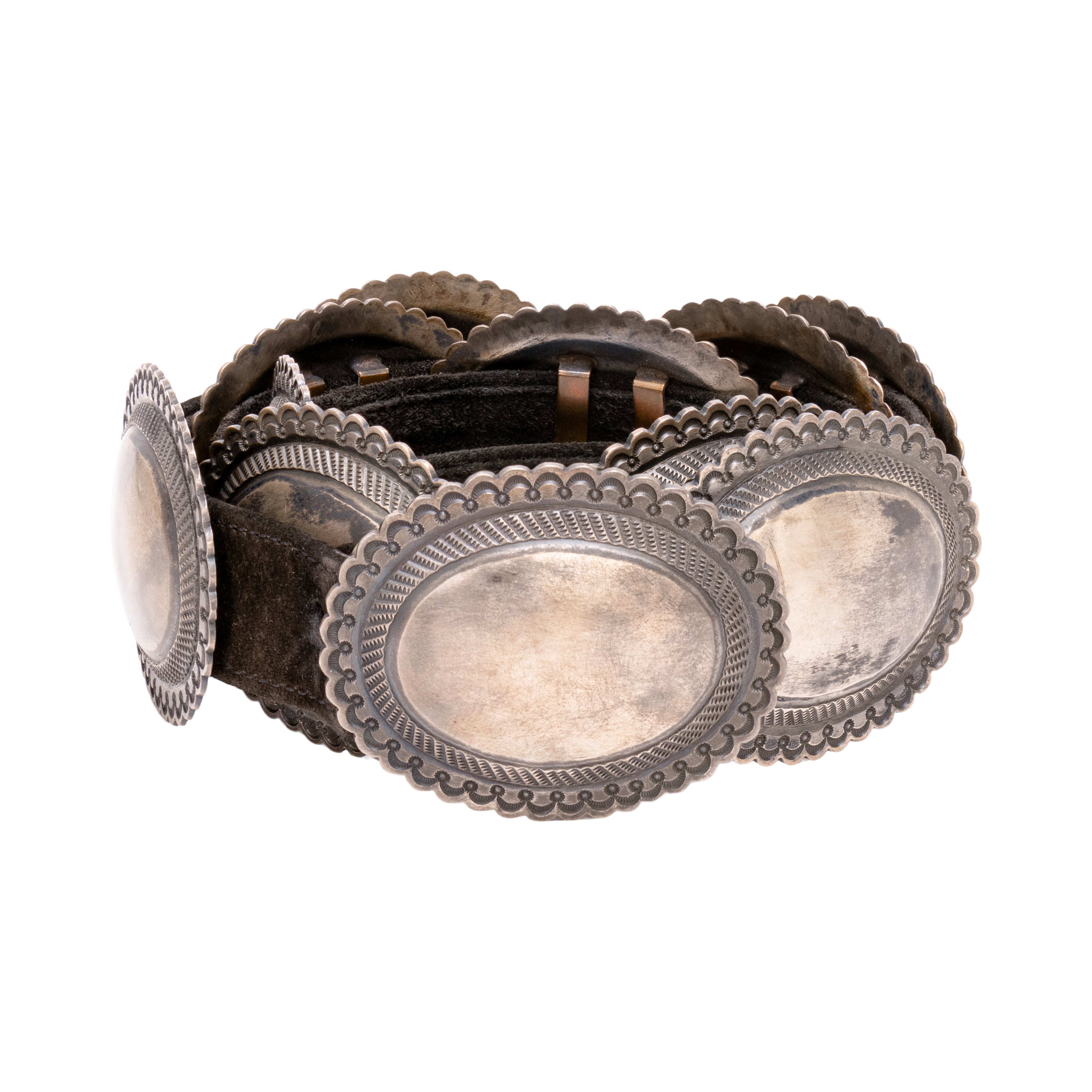 Navajo Stamped Silver Concho Belt