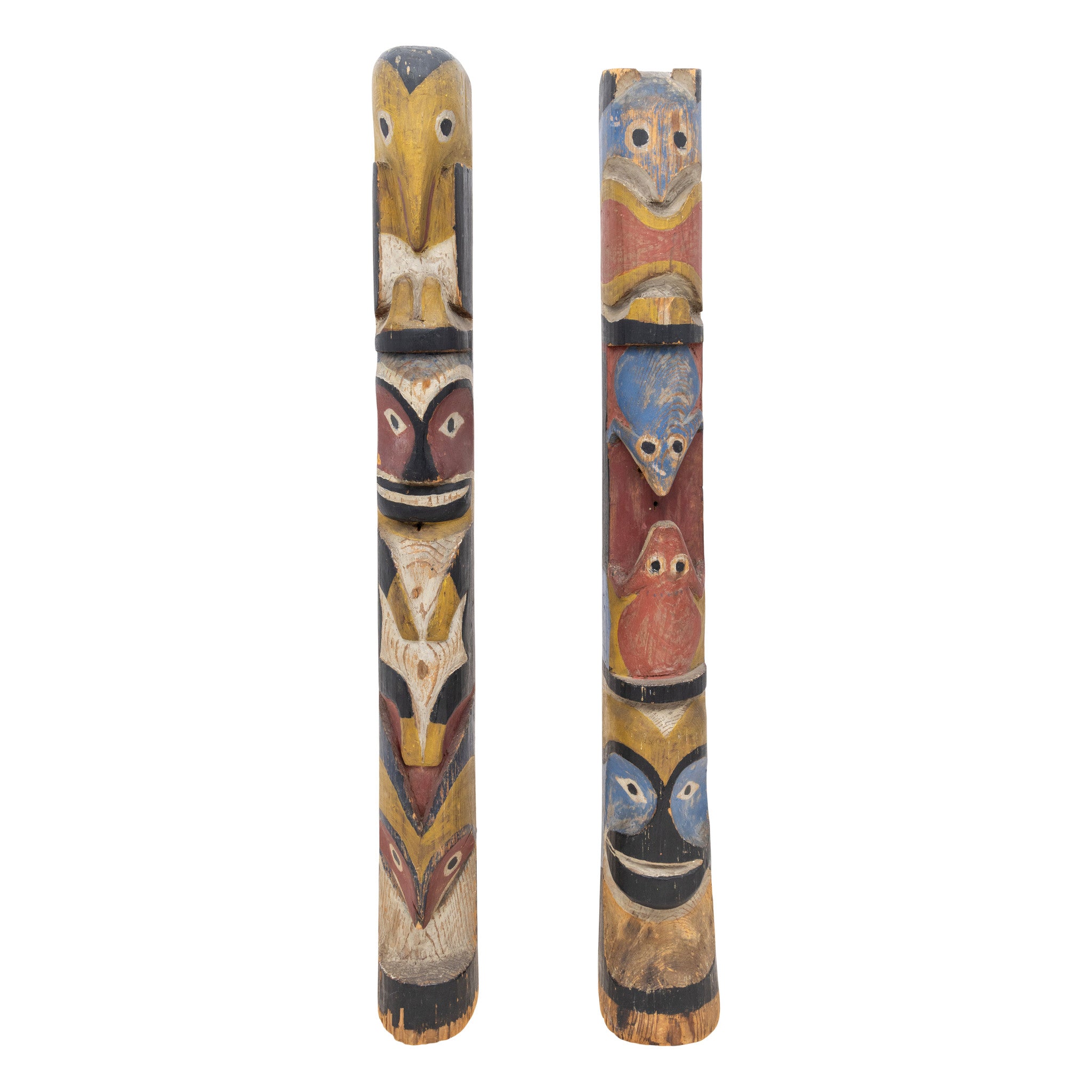 Pair of  Nuu-chah-nulth Model Totems, Native, Carving, Totem Pole