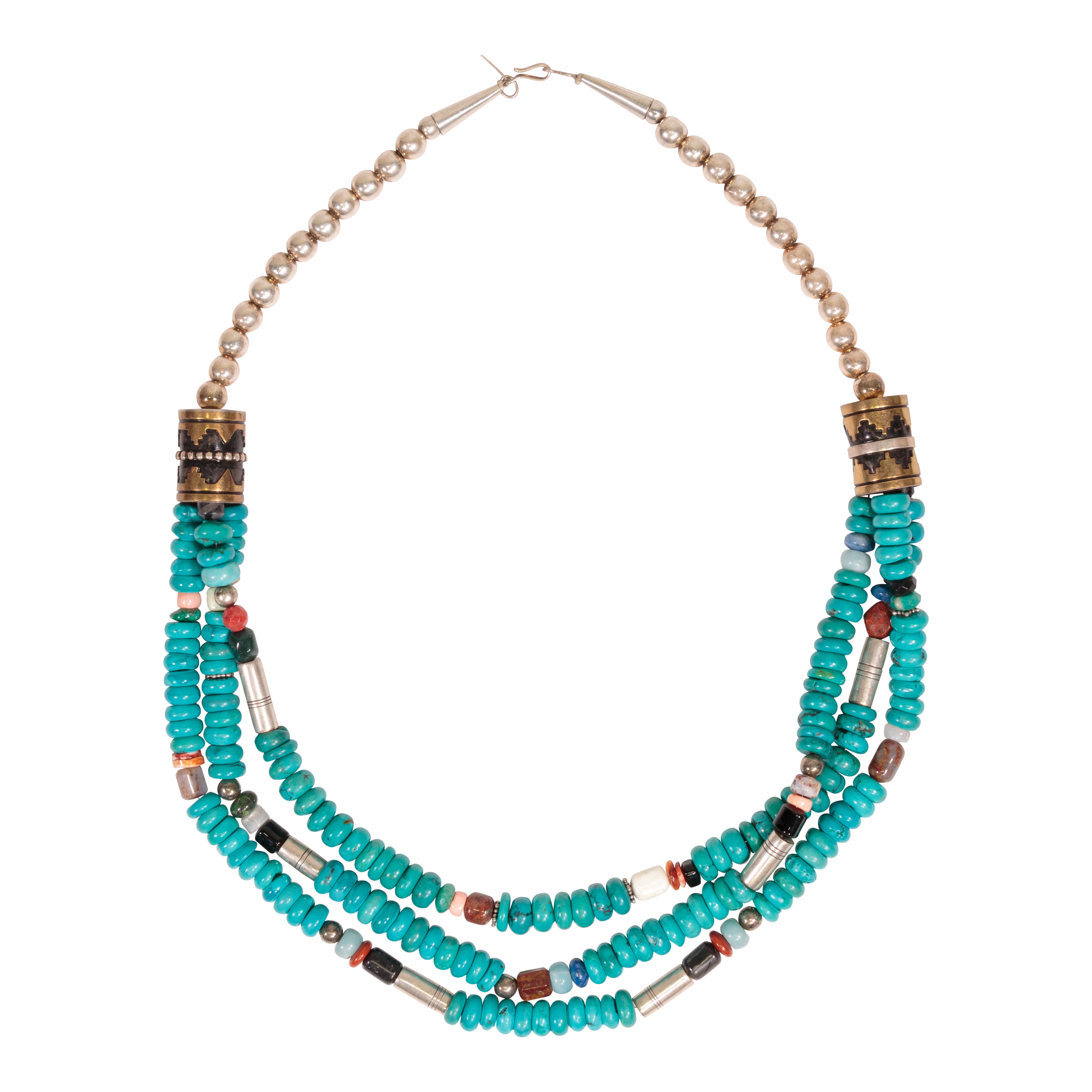 Three-Strand Tommy Singer Turquoise Necklace, Jewelry, Necklace, Native