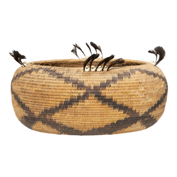 Feathered Pomo Basket, Native, Basketry, Vertical
