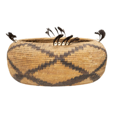 Feathered Pomo Basket, Native, Basketry, Vertical