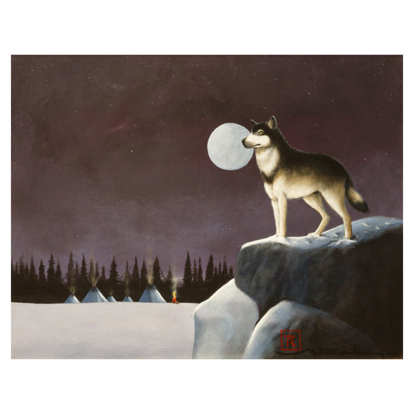 "La Noche del Lobo" by Mario Rabago, Fine Art, Painting, Native American