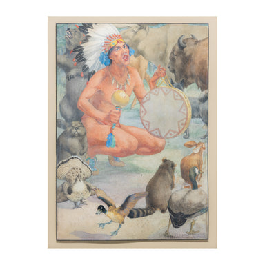 Indian Brave with Animals by Elizabeth Curtis, Fine Art, Painting, Native American