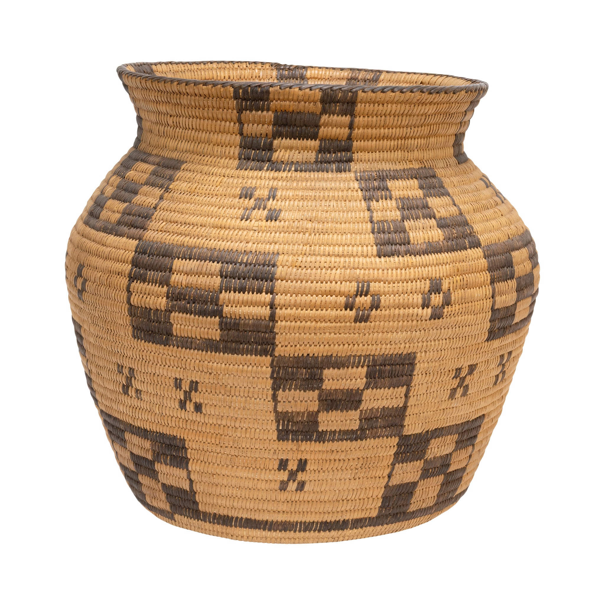 Pima Olla Basket, Native, Basketry, Vertical