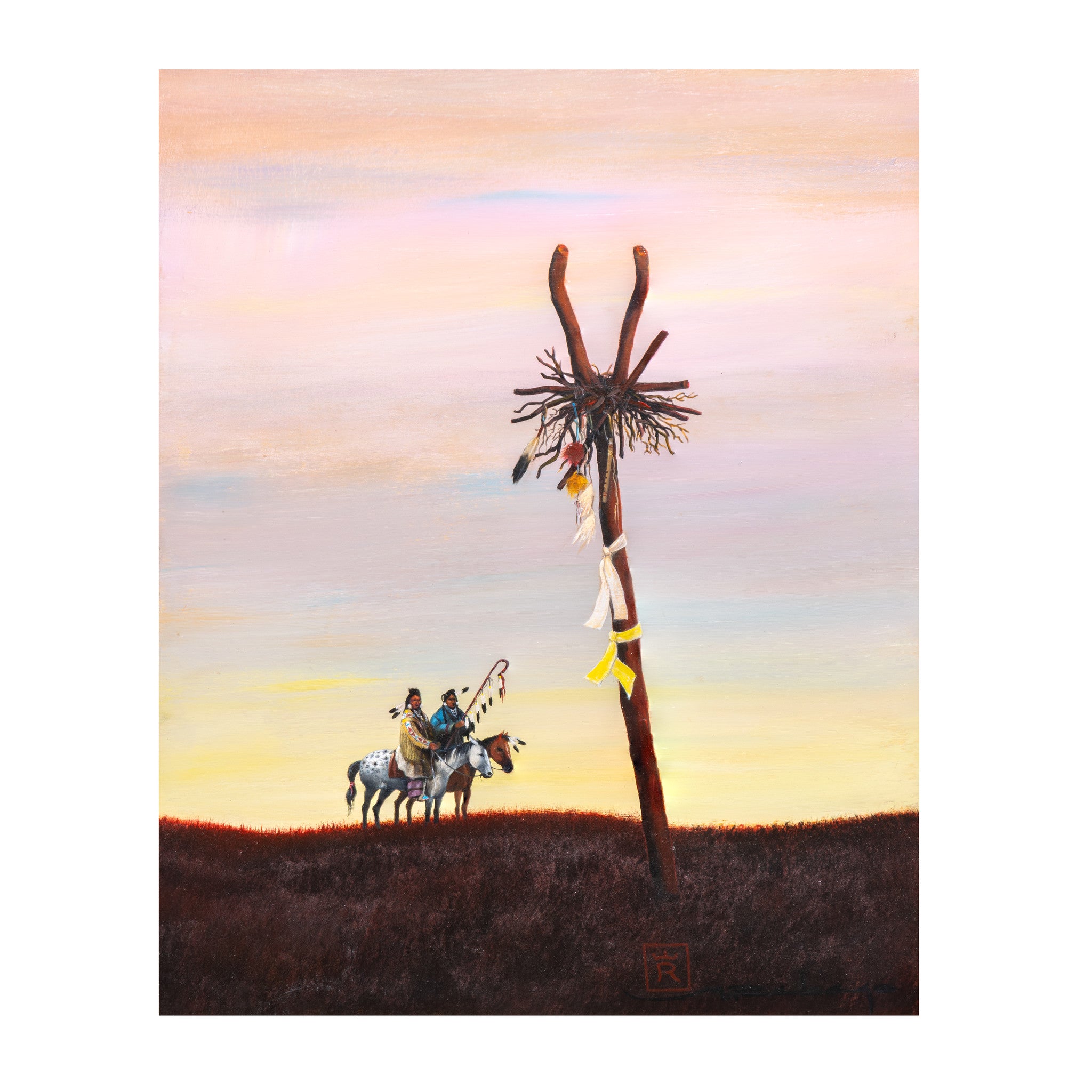 "Sundance Center Pole-Rocky Boys Indian Reservation" by Mario Rabago, Fine Art, Painting, Native American