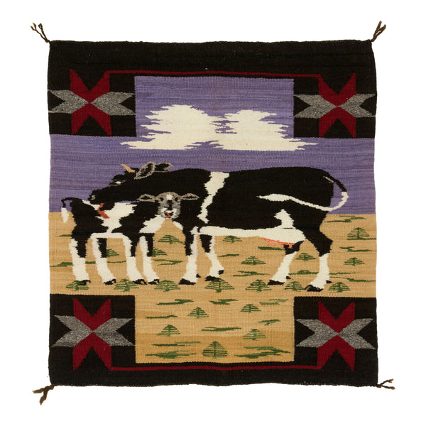 Navajo Cow Pictorial, Native, Weaving, Wall Hanging