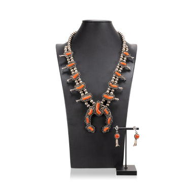 Native Coral Squash Blossom Necklace, Jewelry, Squash Blossom, Native
