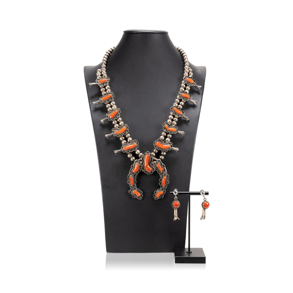 Native Coral Squash Blossom Necklace, Jewelry, Squash Blossom, Native