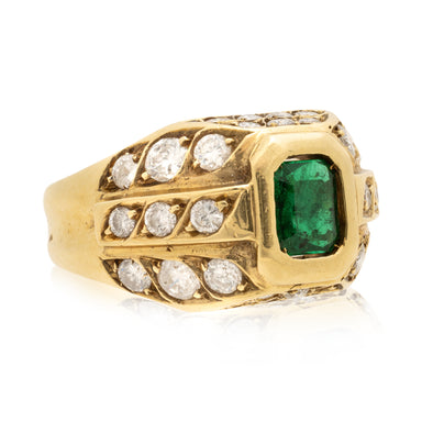 18k Gold Diamond and Emerald Ring, Jewelry, Ring, Estate