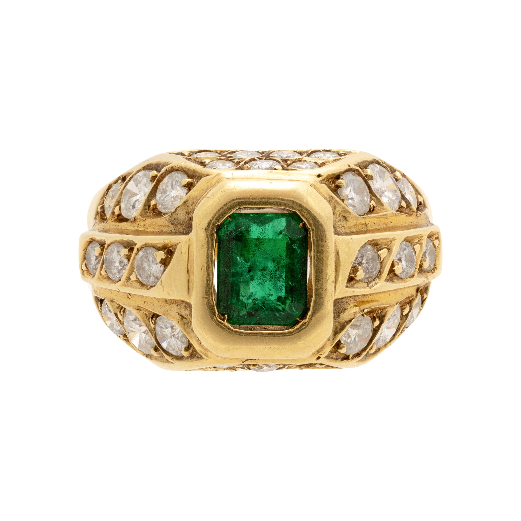18k Gold Diamond and Emerald Ring
