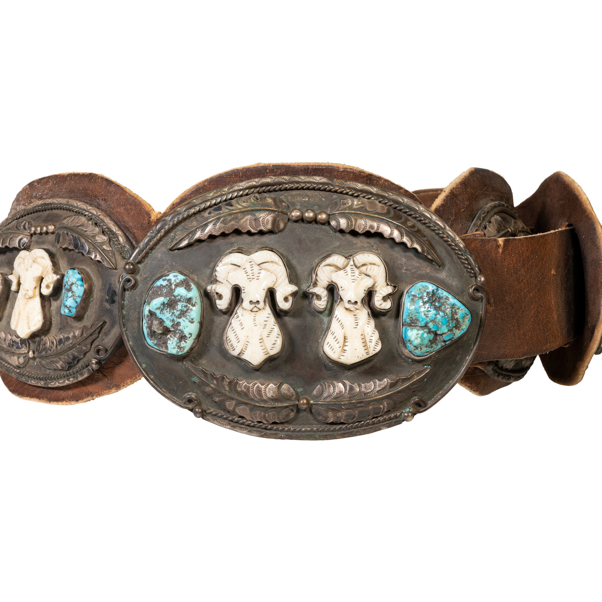 Navajo Turquoise Concho Belt with Bighorns