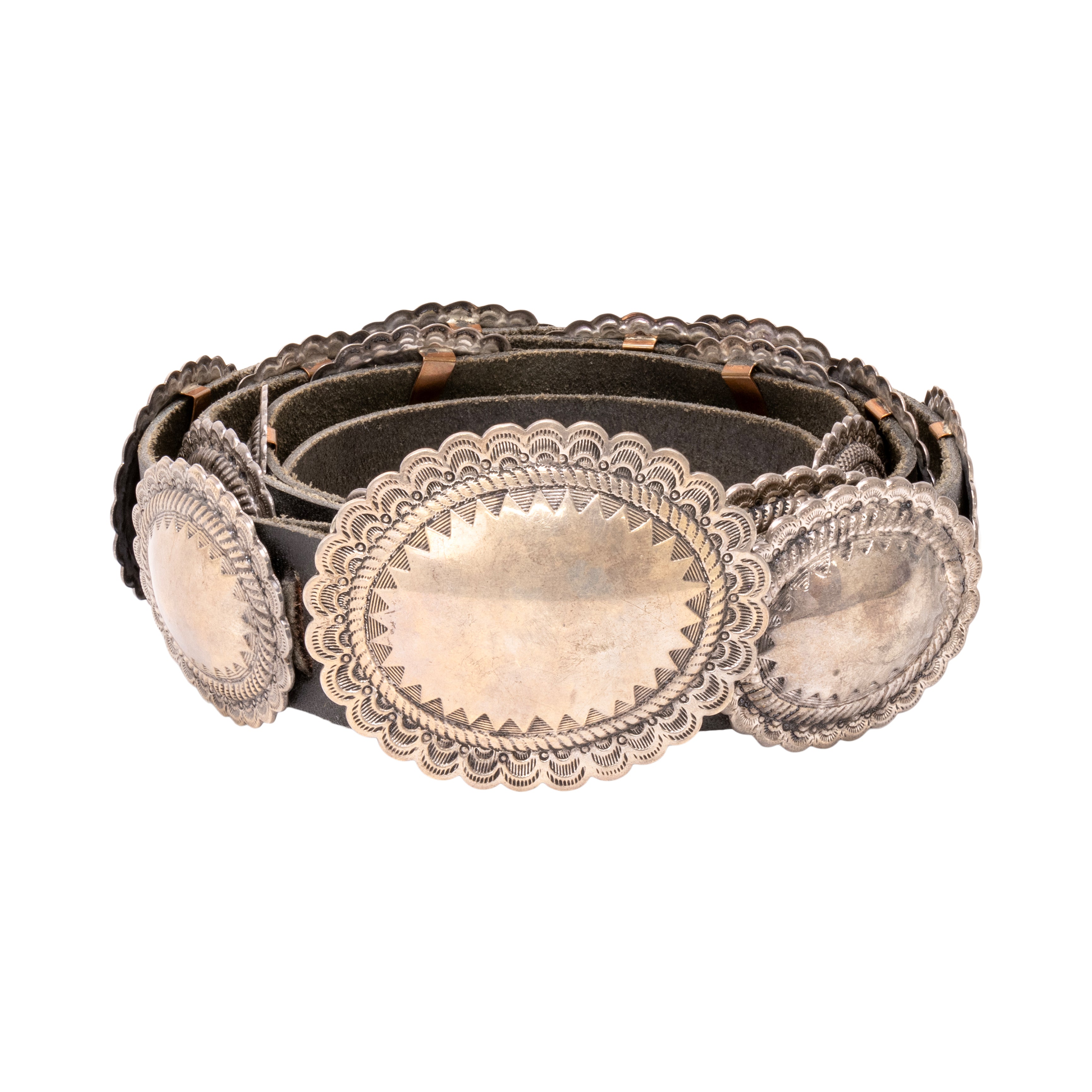 Navajo Stylized Silver Concho Belt