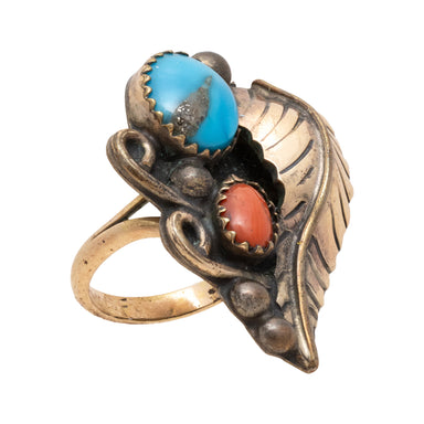 Turquoise and Coral Ring, Jewelry, Ring, Native