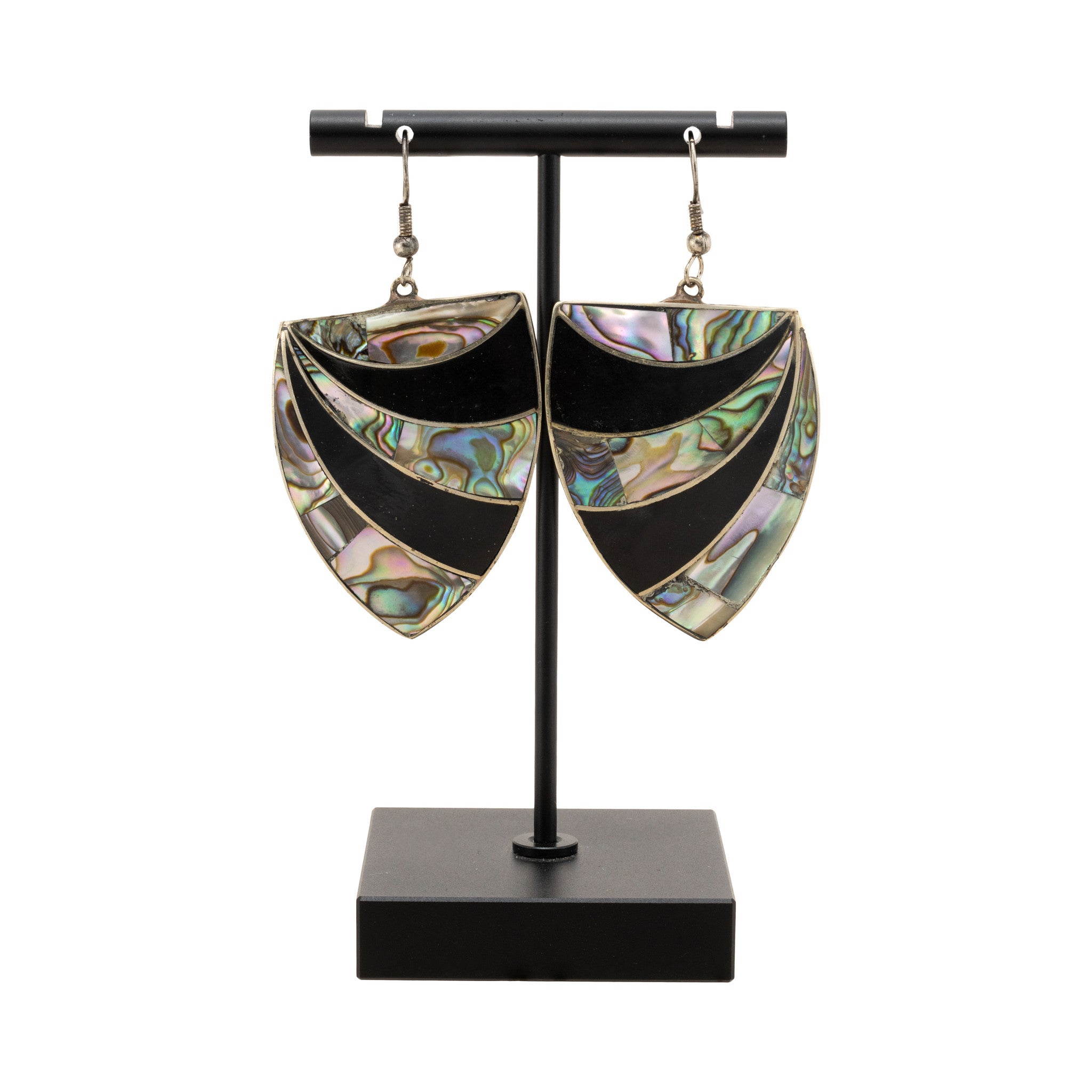 Abalone and Onyx Dangle Earrings