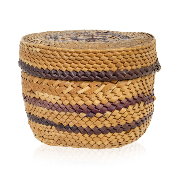 Makah Lidded Basket, Native, Basketry, Vertical