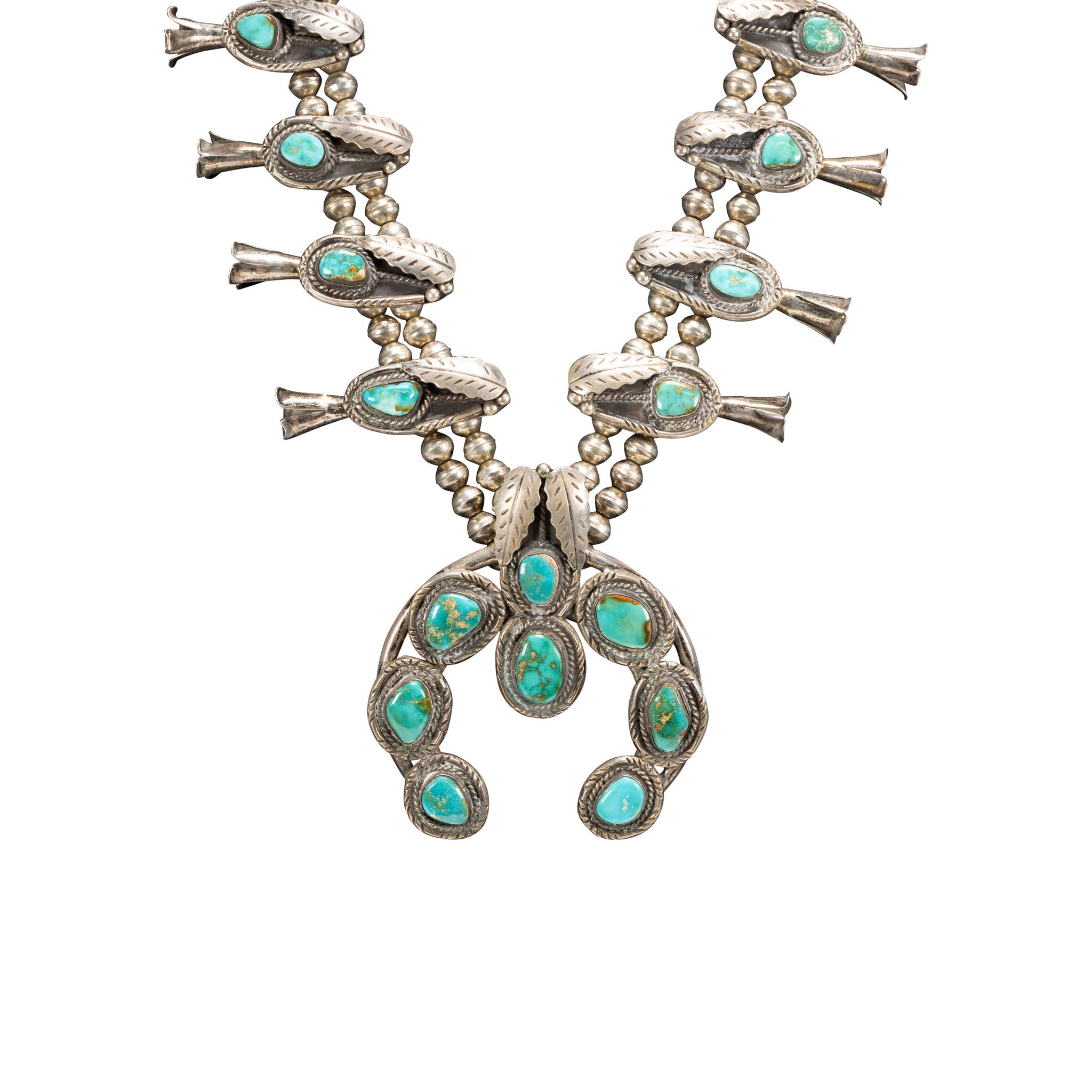 Full Squash Blossom Necklace – Natural White Stone, Southwestern Native American Style