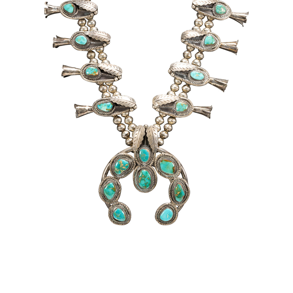 Full Squash Blossom Necklace – Natural White Stone, Southwestern Native American Style