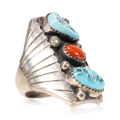 Turquoise and Coral Ring, Jewelry, Ring, Native