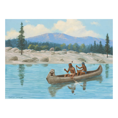 Native Americans in Canoe by Charles Damrow, Fine Art, Painting, Native American