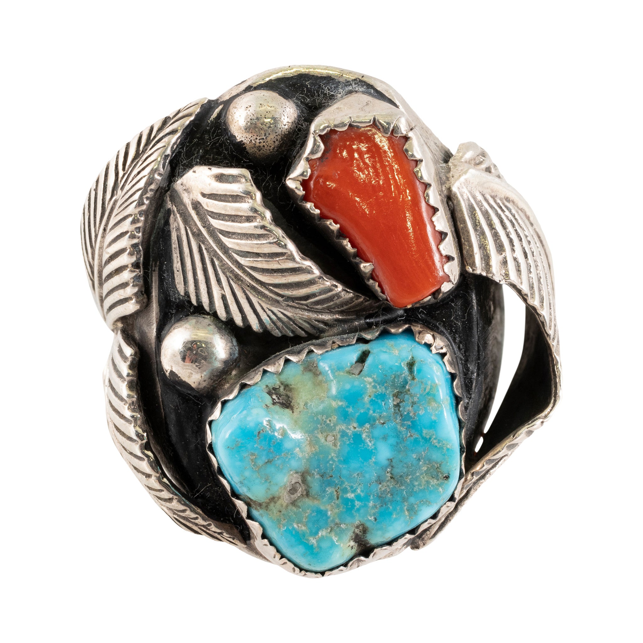 Turquoise and Coral Ring, Jewelry, Ring, Native