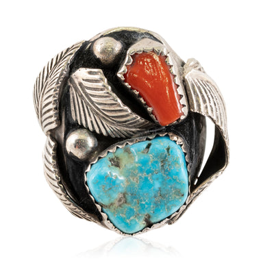 Turquoise and Coral Ring, Jewelry, Ring, Native